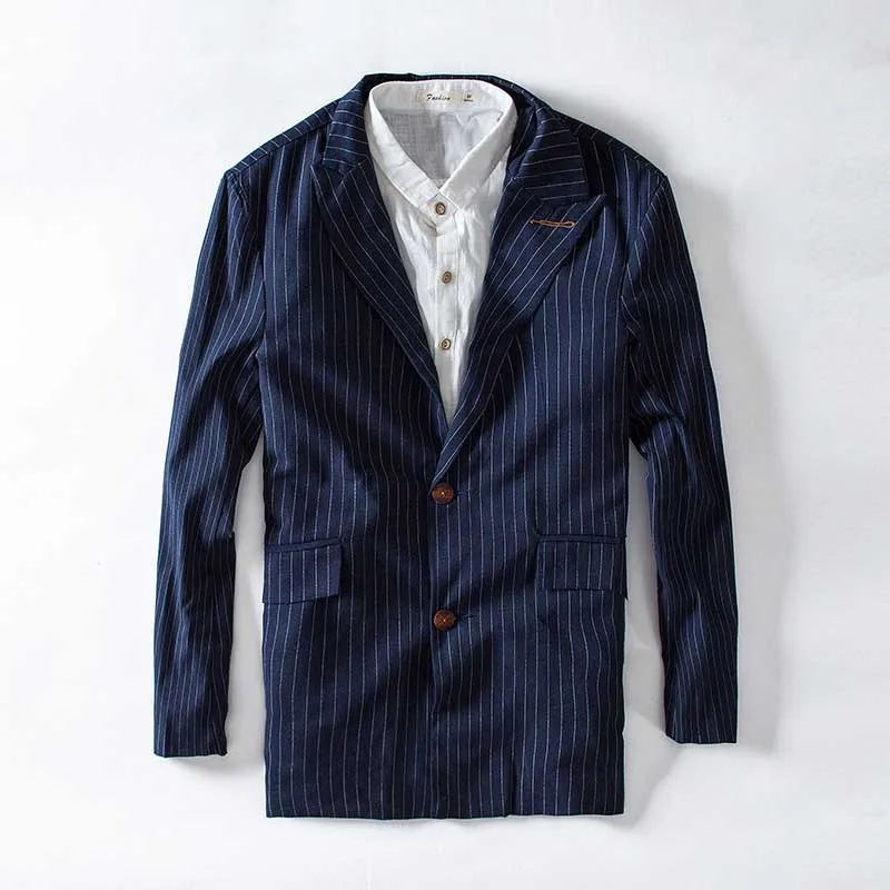 Spring Summer Cotton Linen Suit Blazer Striped Suit Jacket Men Casual Linen Suit Jackets Navy OUTWEAR Cardigan Male Clothing
Spring Summer Cotton Linen Suit Blazer Striped Suit Jacket Men Casual Linen Suit Jackets Navy OUTWEAR Cardigan Male Clothing