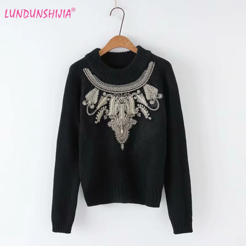 LUNDUNSHIJIA Women Sweaters 2018 Autumn Winter Warm Metallic Line Embroidery Pullovers Black Knitting Tops Female Sweater
LUNDUNSHIJIA Women Sweaters 2018 Autumn Winter Warm Metallic Line Embroidery Pullovers Black Knitting Tops Female Sweater