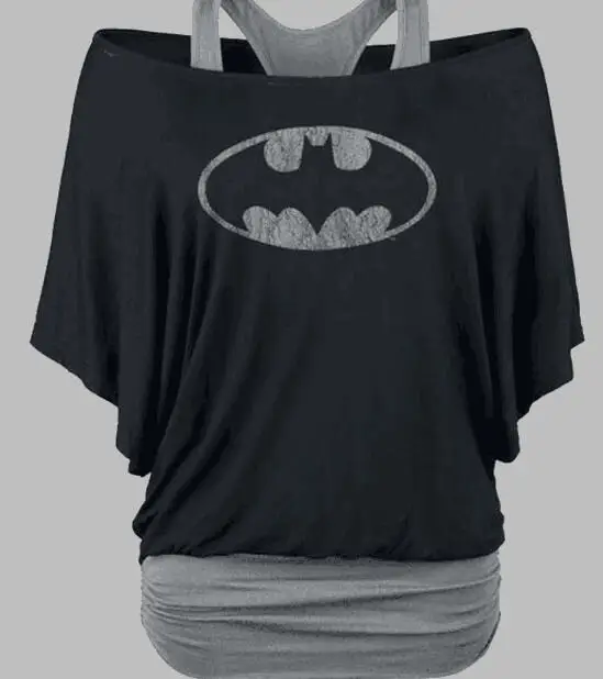 Brand Batman T Shirt Women Black Slim Off Shoulder Casual Loose Shirts Women's Fake Two Piece Print Bat Sleeve T-Shirt
Brand Batman T Shirt Women Black Slim Off Shoulder Casual Loose Shirts Women's Fake Two Piece Print Bat Sleeve T-Shirt