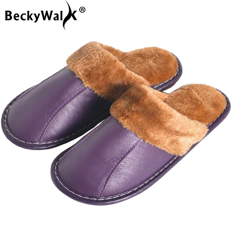 BeckyWalk Genuine Leather Slippers Winter Shoes for Women Men Indoor Lovers Floor Slippers Cowhide Home Women's Slippers WSH3119
BeckyWalk Genuine Leather Slippers Winter Shoes for Women Men Indoor Lovers Floor Slippers Cowhide Home Women's Slippers WSH3119