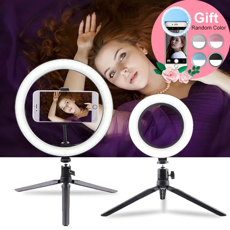 Photography LED Selfie Ring Light 16CM/26CM LED Ring Light Phone Ring Lamp With Table Tripods For Makeup Video Live Studio
Photography LED Selfie Ring Light 16CM/26CM LED Ring Light Phone Ring Lamp With Table Tripods For Makeup Video Live Studio