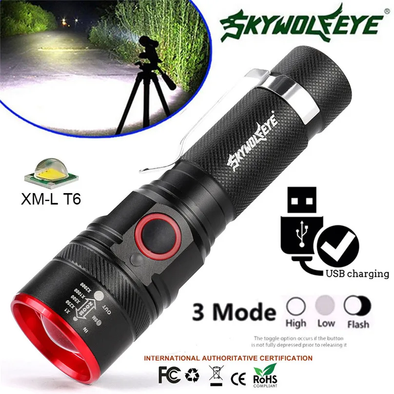 600LM T6 LED Flashlight Portable USB Rechargeable Flashlight Torch Zoom Flashlight Use 18650 Battery Bike Light Lamp #F40OT11
600LM T6 LED Flashlight Portable USB Rechargeable Flashlight Torch Zoom Flashlight Use 18650 Battery Bike Light Lamp #F40OT11