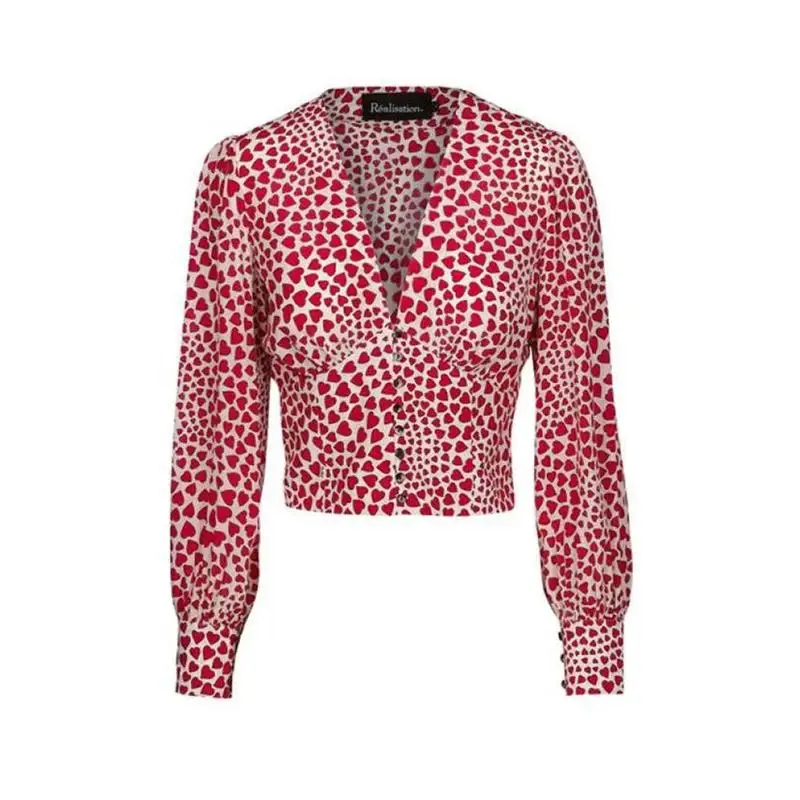 Vintage Fahion Streetwear Shirt Women Deep V-Neck Heart Print Retro Bubble Sleeve French Blouse Female Stylish Tops
Vintage Fahion Streetwear Shirt Women Deep V-Neck Heart Print Retro Bubble Sleeve French Blouse Female Stylish Tops