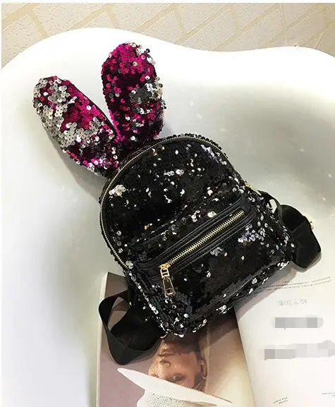 Wood Newest Bling Sequins Backpack Cute Big Rabbit Ears Double Shoulder Bag Women Mini Backpack Children Girls Travel Bag
Wood Newest Bling Sequins Backpack Cute Big Rabbit Ears Double Shoulder Bag Women Mini Backpack Children Girls Travel Bag