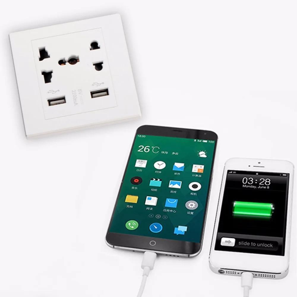 

Hot New Universal USB Wall Socket AC 110-250V US UK EU AU Wall Socket 2 Port 5.0V USB Outlet Power Charger for Cellphone