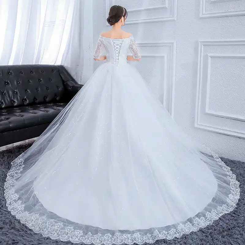 Elegant Lace Wedding Dress Hot Drilling Big Yards Bridal One Word