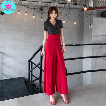 2019 summer new ladies slim high waist slimming feeling open wide leg V-neck jumpsuit tide Patchwork Regular Jumpsuits
2019 summer new ladies slim high waist slimming feeling open wide leg V-neck jumpsuit tide Patchwork Regular Jumpsuits