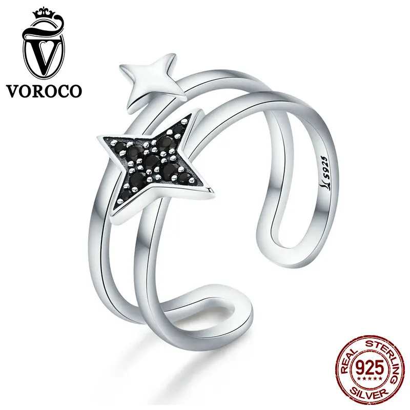 VOROCO New Arrival 925 Sterling Silver Double Row Black Zircon Open Finger Rings Women Wedding Party Trendy Fine Jewelry BKR345
VOROCO New Arrival 925 Sterling Silver Double Row Black Zircon Open Finger Rings Women Wedding Party Trendy Fine Jewelry BKR345