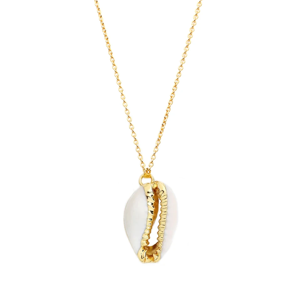 Fashion Natural Shell-Wrapped Gold Necklace for Women Natural Cowrie Shell Pendant With Double Bails Gold Trim Chain Necklace
Fashion Natural Shell-Wrapped Gold Necklace for Women Natural Cowrie Shell Pendant With Double Bails Gold Trim Chain Necklace