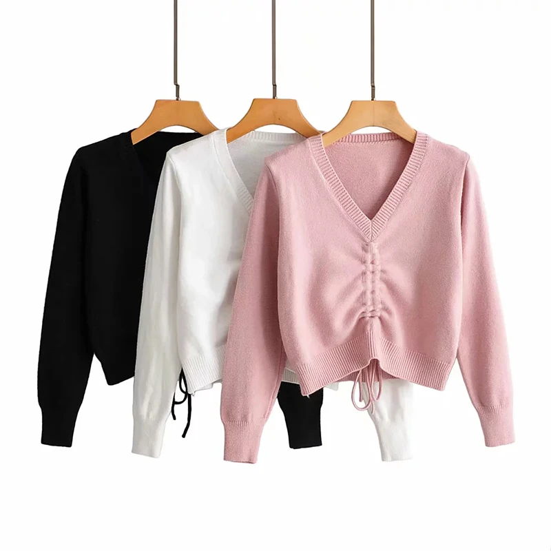 Winter-Autumn Fashion Women Drawstring Lace Up Short Pullover Sweater 2019 Chic Female Slim V-neck Knitted Jumper camisola malha
Winter-Autumn Fashion Women Drawstring Lace Up Short Pullover Sweater 2019 Chic Female Slim V-neck Knitted Jumper camisola malha
