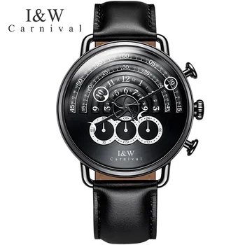 

Fashion Sport Watch Chronograph Switzerland CARNIVAL Unique Design Dial Quartz Watch Men Leather band Imported Movement Sapphire