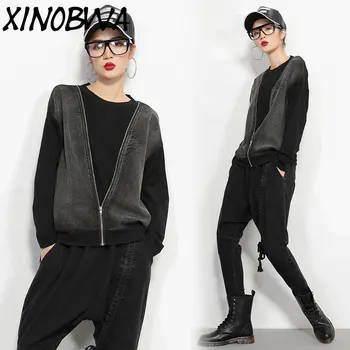 New Women Spring Autumn High Street Fashion Vintage O Neck Washed Jeans Faux 2 Piece Set T Shirt Tops Female Casual Loose Shirt
New Women Spring Autumn High Street Fashion Vintage O Neck Washed Jeans Faux 2 Piece Set T Shirt Tops Female Casual Loose Shirt