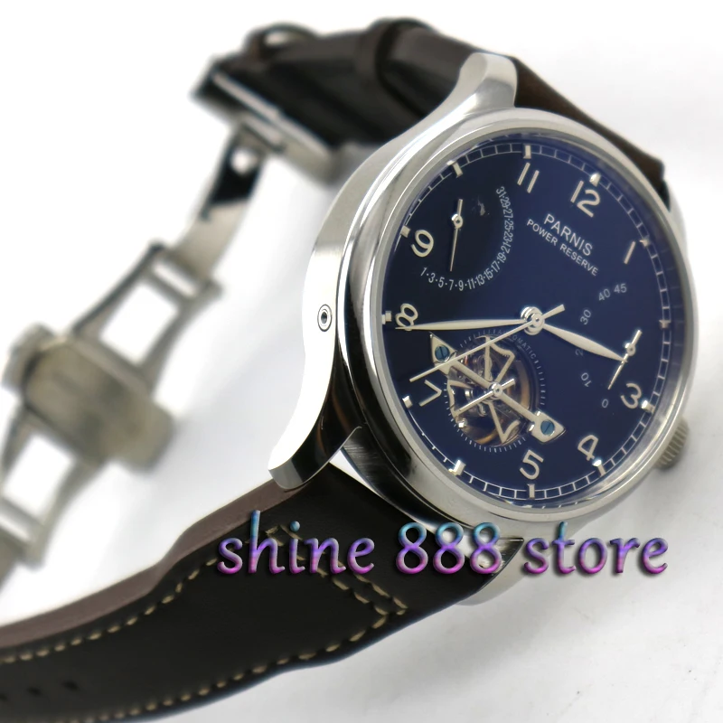 43mm Parnis watch power reserve Black dial date deployant clasp 2505 Automatic Self-Winding movement Men's watch 
43mm Parnis watch power reserve Black dial date deployant clasp 2505 Automatic Self-Winding movement Men's watch