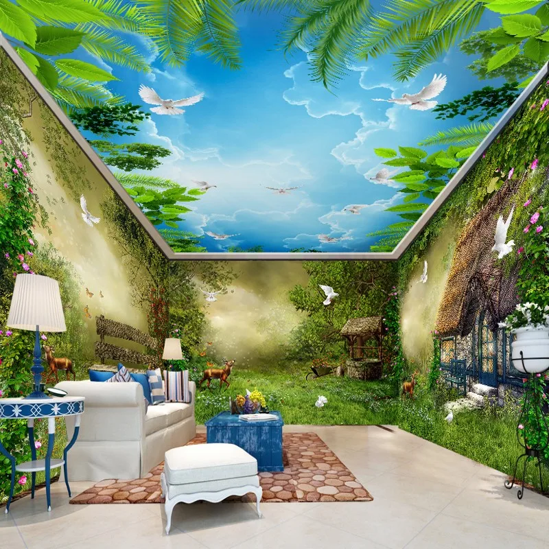 

beibehang Fantasy fairy forest hut bird Custom 3D wall mural wallpapers for living room,Modern fashion photo murals wallpaper