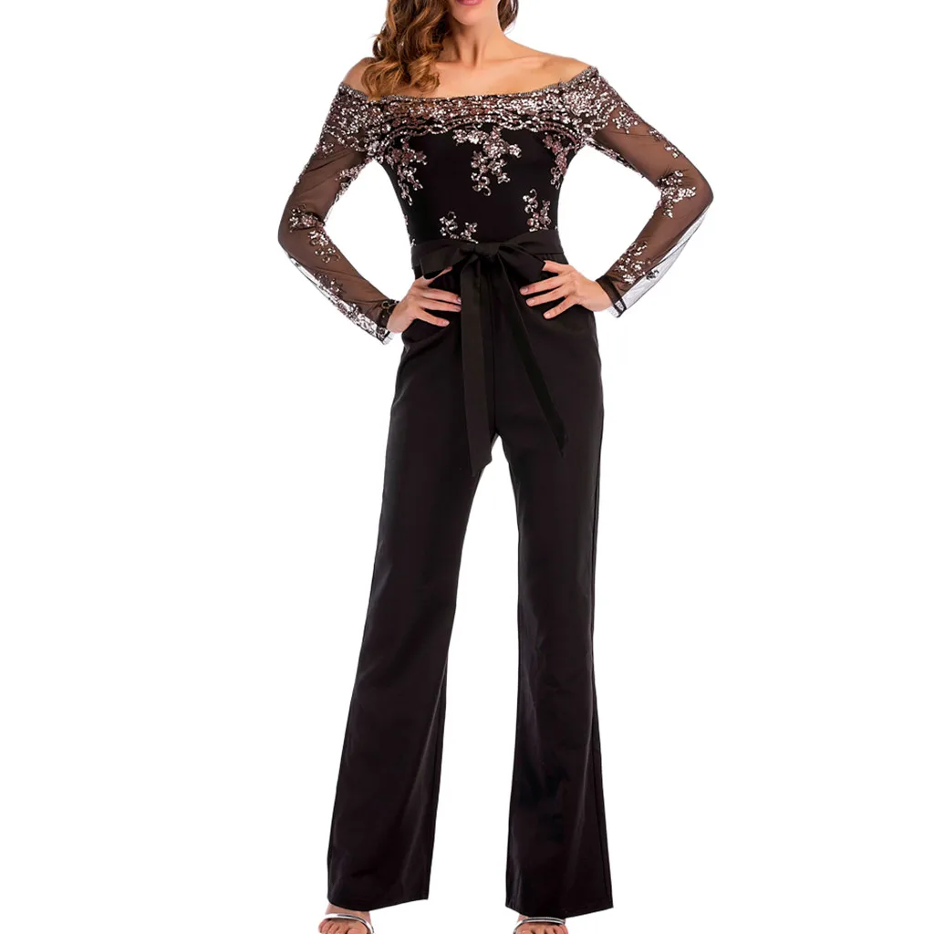 Sexy Women Sequin Jumpsuit Fashion Wide Leg Mesh Splice Off Shoulder Long Sleeve Jumpsuit Evening Party Romper Women
Sexy Women Sequin Jumpsuit Fashion Wide Leg Mesh Splice Off Shoulder Long Sleeve Jumpsuit Evening Party Romper Women