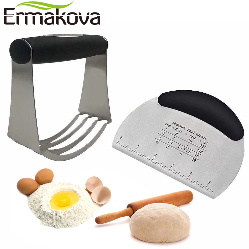ERMAKOVA Set of 2 Pastry Scraper Cutter Dough Blender Stainless Steel Chopper Flour with Scale and Baking Mixer with Blades
ERMAKOVA Set of 2 Pastry Scraper Cutter Dough Blender Stainless Steel Chopper Flour with Scale and Baking Mixer with Blades