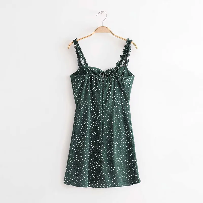 yinlinhe Green Polka Dot Women Dress Sleeveless V neck Strap Summer Dress Backless Elegant Lace Up Vintage Vestidos 6