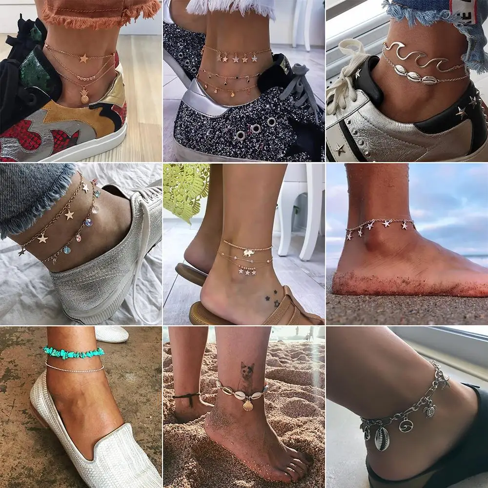 15 Styles Vintage Moon Star Shell Bells Crystal Multilayer Anklets for Women Gold Silver Bohemian Bracelet Boho Body Jewelry
15 Styles Vintage Moon Star Shell Bells Crystal Multilayer Anklets for Women Gold Silver Bohemian Bracelet Boho Body Jewelry