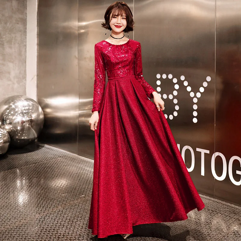 Wine Red Elegant Long Sleeve A Line O Neck Sequined Long Evening Dresses 2020 Robe De Soiree Manche Longue LF303
Wine Red Elegant Long Sleeve A Line O Neck Sequined Long Evening Dresses 2020 Robe De Soiree Manche Longue LF303