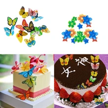 100 pièces fleurs de papillon mixtes comestibles glutineux gaufrette papier de riz gâteau Cupcake Toppers gâteau décoration anniversaire mariage gâteau outil(China)