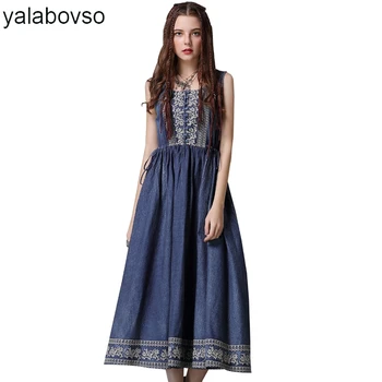 Vintage Sleeveless Denim Embroidery O Neck Retro Printing Button Summer Spring Dresses For Woman With Drawstring A50 A82077Z30
Vintage Sleeveless Denim Embroidery O Neck Retro Printing Button Summer Spring Dresses For Woman With Drawstring A50 A82077Z30