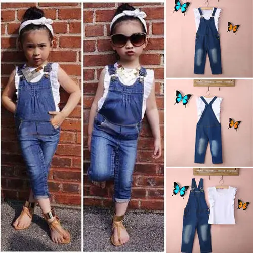 Vest + Jeans Summer 2pcs Girls Clothes Set Dungarees White Vest Tops Overalls Denim Pants Outfits Children Clothes Sets
Vest + Jeans Summer 2pcs Girls Clothes Set Dungarees White Vest Tops Overalls Denim Pants Outfits Children Clothes Sets