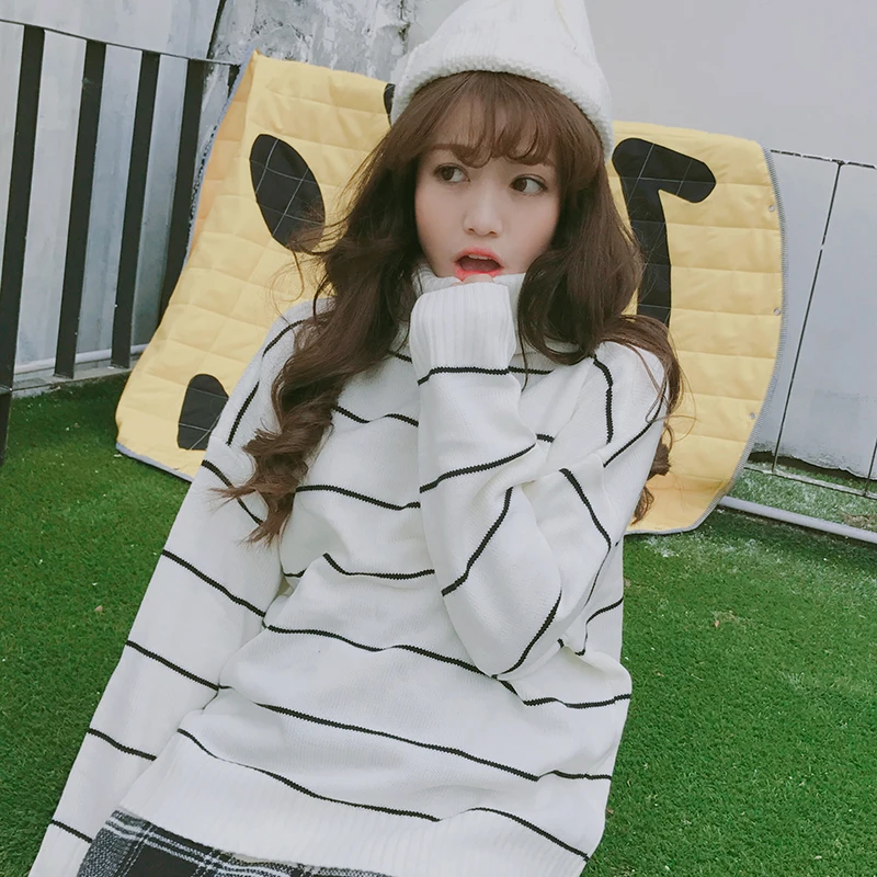 Female Korean Harajuku Clothing For Women Winter High Necked Striped Thick Loose Sweater Women's Sweaters Kawaii Ulzzang Jumper
Female Korean Harajuku Clothing For Women Winter High Necked Striped Thick Loose Sweater Women's Sweaters Kawaii Ulzzang Jumper