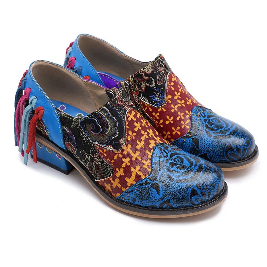 Vintage Bohemia Genuine Leather Women Pumps Handmade Comfortable Ladies Oxford Brogue Shoes Retro Slip On Embroidery Women Shoes (3)
