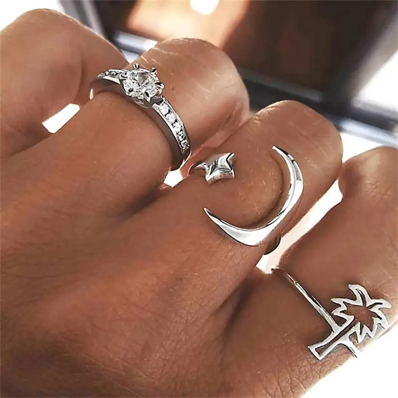 3 Pcs/Set Retro Women Moon Star Crown Coconut Tree Crystal Gem Silver Opening Ring Set Simple Personality Jewelry Send Girl Gift
3 Pcs/Set Retro Women Moon Star Crown Coconut Tree Crystal Gem Silver Opening Ring Set Simple Personality Jewelry Send Girl Gift