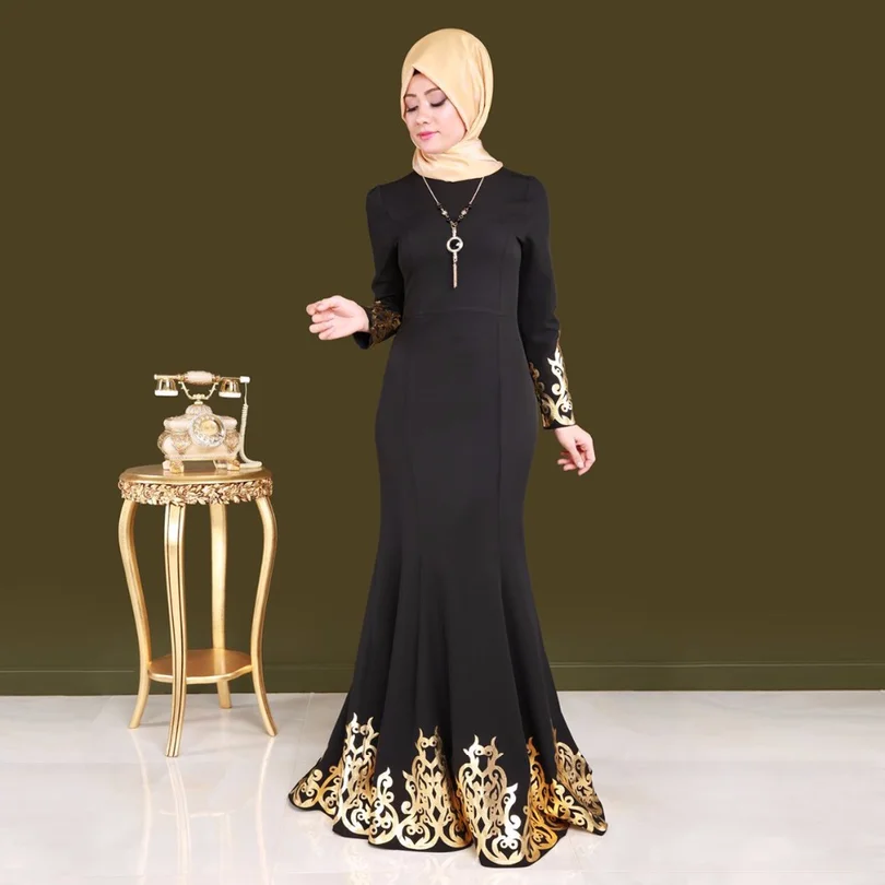 Muslim Adult Hot stamping Robe Musulmane Turkish Dubai Fashion printed Abaya Dress Arab Worship Service | Тематическая одежда и