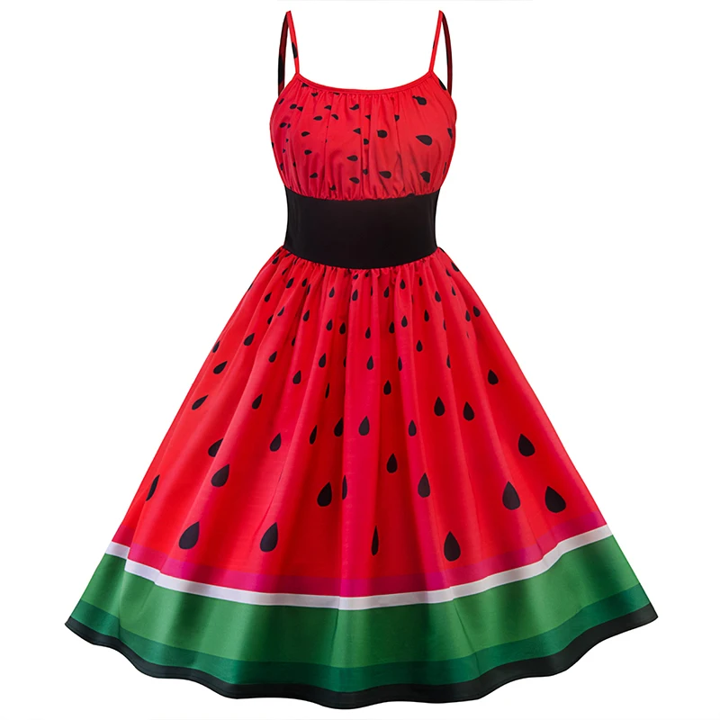 Vintage Dress Summer Women Strapless Dresses Elastic Waist Watermelon Printed Strap A-line Red 2018 Cute Chic Girls Retro Dress
Vintage Dress Summer Women Strapless Dresses Elastic Waist Watermelon Printed Strap A-line Red 2018 Cute Chic Girls Retro Dress