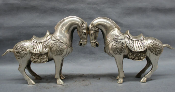S3194 14" Folk Chinese Silver Wealth FengShui Dragon Phoenix Tang Horse Statue Pair D0318
S3194 14" Folk Chinese Silver Wealth FengShui Dragon Phoenix Tang Horse Statue Pair D0318