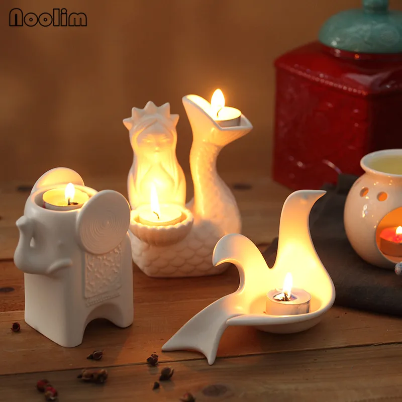 NOOLIM European Style Ceramic Elephant Mermaid Swan Candlestick Romantic Candle Holder Home Living Room Wedding Decoration
NOOLIM European Style Ceramic Elephant Mermaid Swan Candlestick Romantic Candle Holder Home Living Room Wedding Decoration