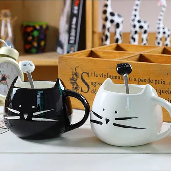 White Black Cat Coffee Cup with spoon Ceramic Lovers Mugs Set Cartoon Animal Shape Milk Cup Cute Birthday Christmas Gift Mug
White Black Cat Coffee Cup with spoon Ceramic Lovers Mugs Set Cartoon Animal Shape Milk Cup Cute Birthday Christmas Gift Mug