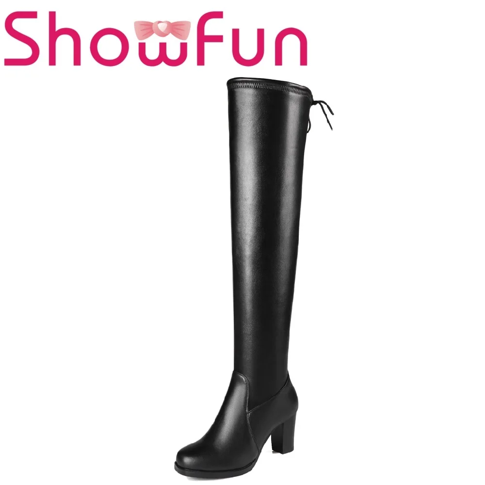 Showfun genuine leather shoes woman winter solid over-the-knee pointed toe zipper short plush square heel boots
Showfun genuine leather shoes woman winter solid over-the-knee pointed toe zipper short plush square heel boots
