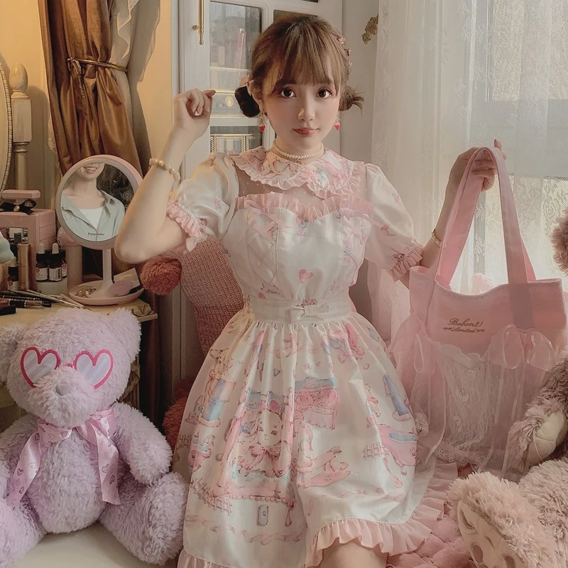 Princess sweet lolita dress Bobon21 Japanese sweet soft sister Printed stitched lace doll collar Short Sleeve Dress D1765
Princess sweet lolita dress Bobon21 Japanese sweet soft sister Printed stitched lace doll collar Short Sleeve Dress D1765