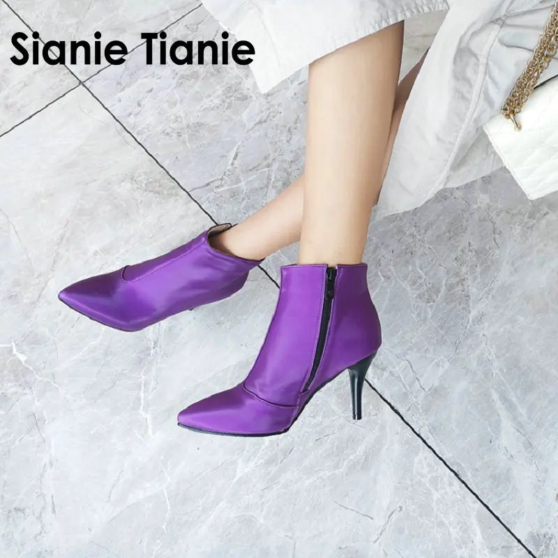 Sianie Tianie 2019 new winter autumn glossy pointed toe woman thin high heels purple zipper women ankle boots plus size 46 47 48
Sianie Tianie 2019 new winter autumn glossy pointed toe woman thin high heels purple zipper women ankle boots plus size 46 47 48