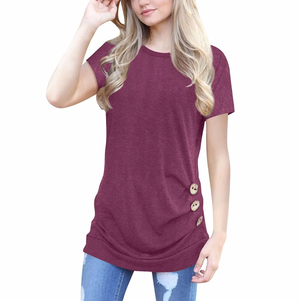 CHAMSGEND Women Short Sleeve Loose Button Trim Blouse Solid color Round Neck Tunic Blouse Drop Shipping 1M21*
CHAMSGEND Women Short Sleeve Loose Button Trim Blouse Solid color Round Neck Tunic Blouse Drop Shipping 1M21*