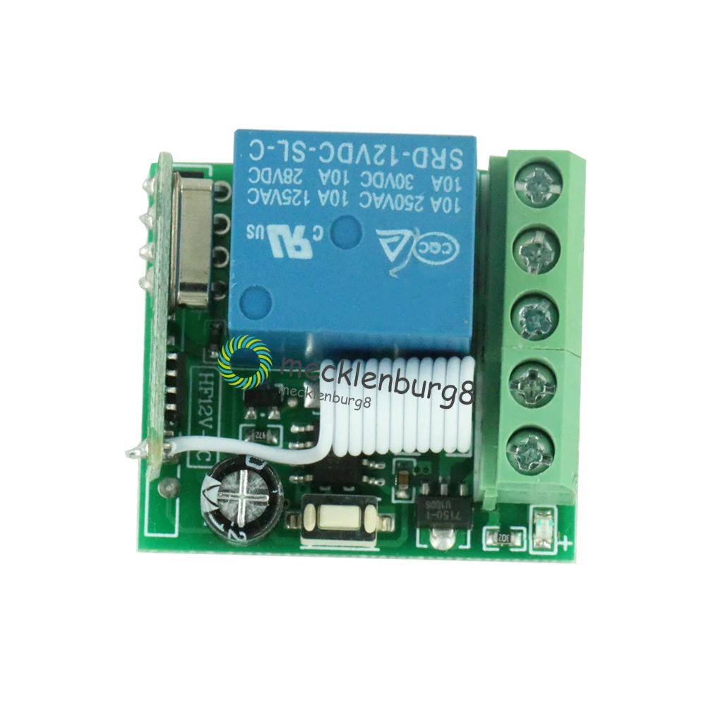 DC 12 V to 1 channel 433 mHz wireless relay module RF remote control Switch oscillator receiver control Lehr board MCU RF freque
DC 12 V to 1 channel 433 mHz wireless relay module RF remote control Switch oscillator receiver control Lehr board MCU RF freque