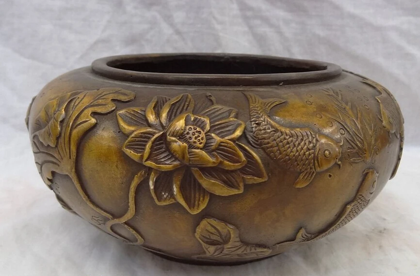 song voge gem S4120 8" Chinese Bronze Buddhism Lotus Leaf Fish Statue Bowl Incense Burner Censer
song voge gem S4120 8" Chinese Bronze Buddhism Lotus Leaf Fish Statue Bowl Incense Burner Censer