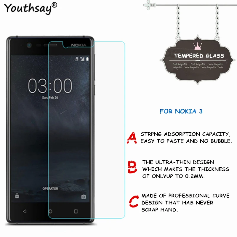 2 шт. стекло для Nokia 3 Защита экрана телефона закаленное Lumia TA-1020 пленка Youthsay |