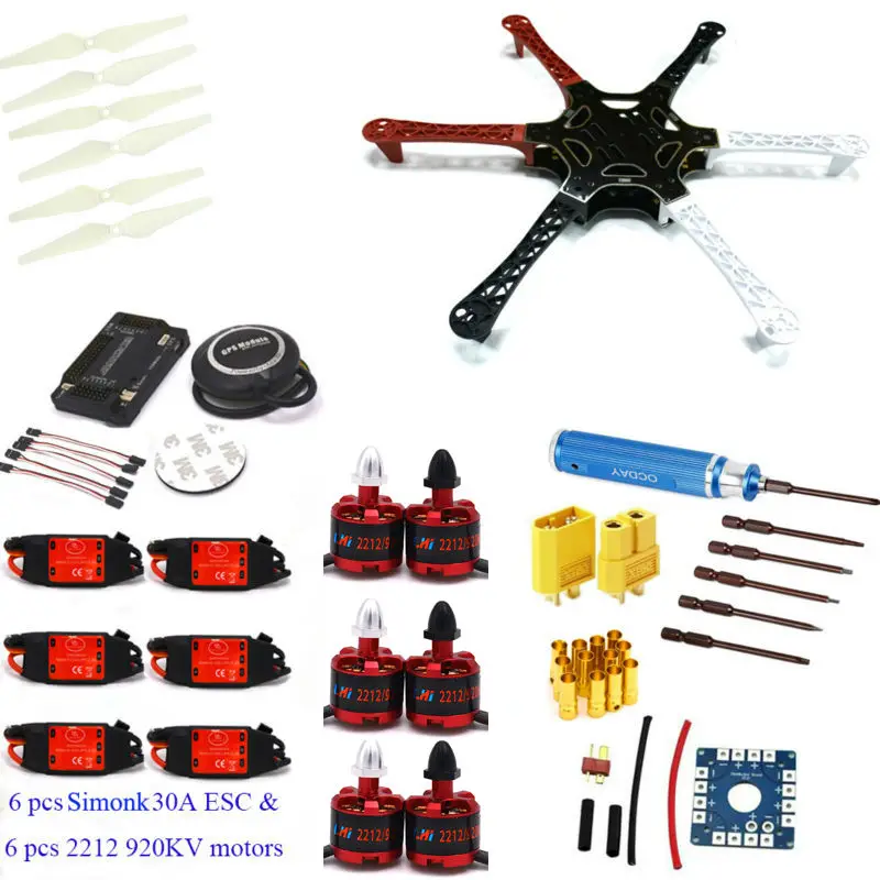 F550 Hexacopter Рамка w/APM2.6 управления полетом Neo-7M gps LHI 2212 920KV cw/ccw 30A Simonk бесщеточный ESC для