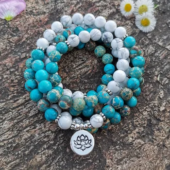 New arrival Fashion women bracelet 108 mala yoga bracelet Howlite Natural Stone with Lotus charm Bracelet Lucky jewelry
New arrival Fashion women bracelet 108 mala yoga bracelet Howlite Natural Stone with Lotus charm Bracelet Lucky jewelry