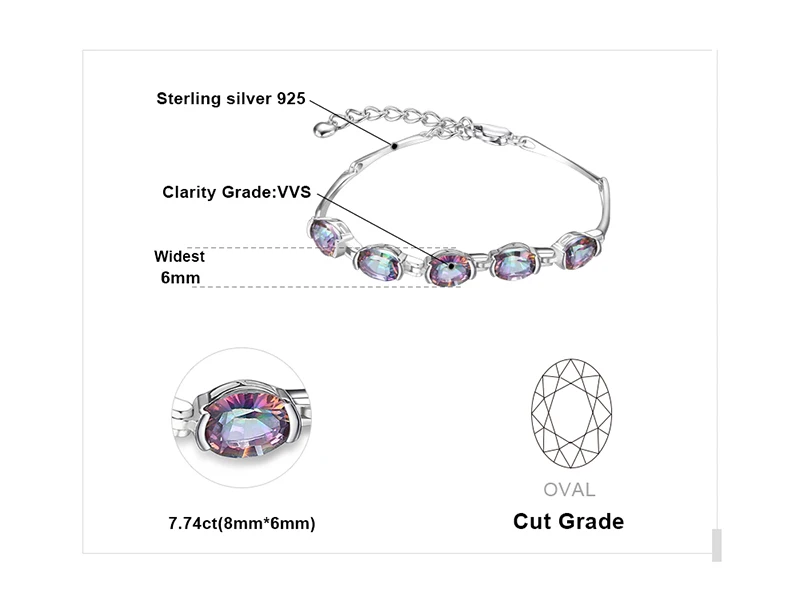 JewelryPalace Natural Mystic Rainbow Topaz Bracelet Tennis Link Genuine 925 Sterling Silver Women 2017 New Fashion Fine Jewelry 24