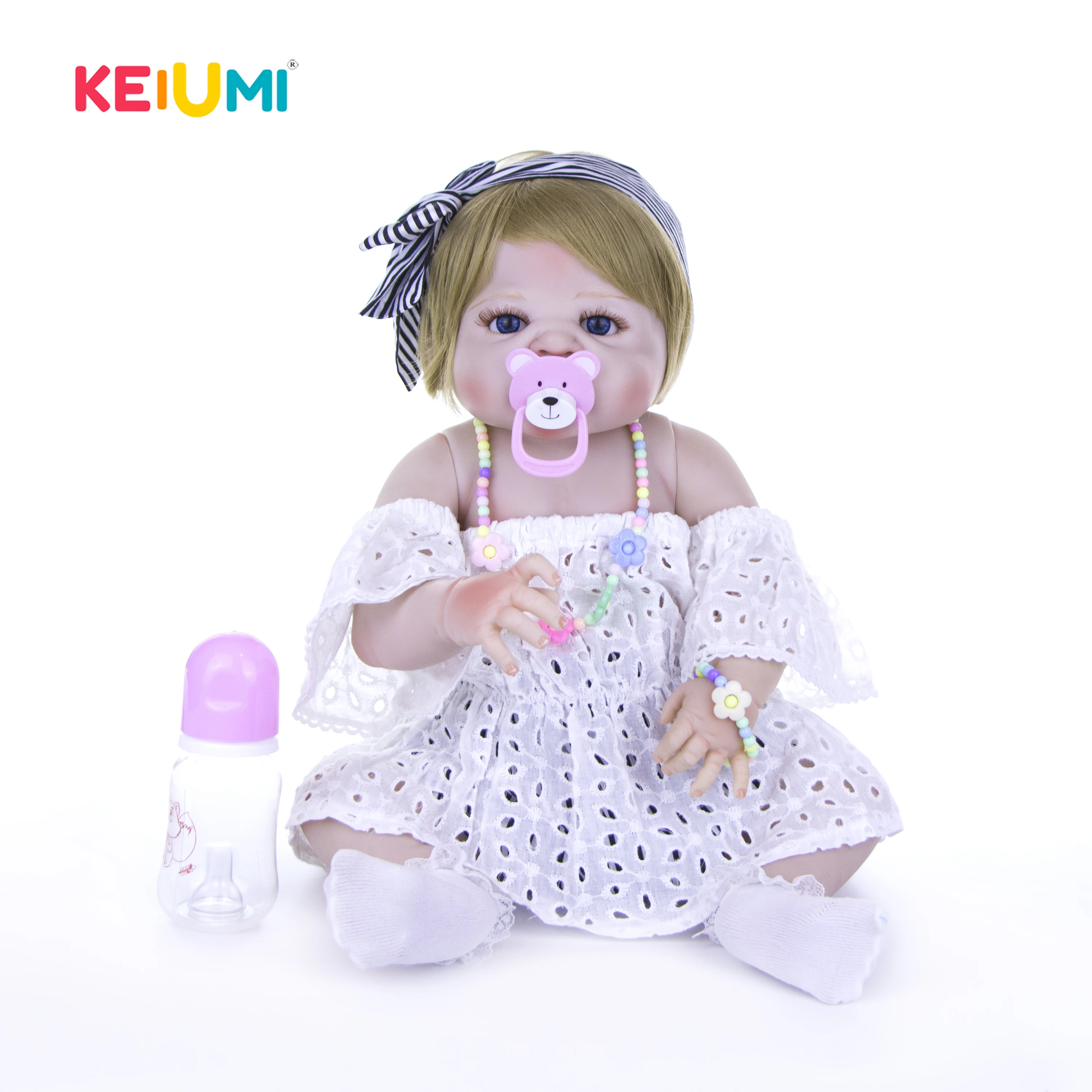KEIUMI милый 23 дюймов 57 см Reborn baby girl полный силиконовый корпус куклы реалистичные