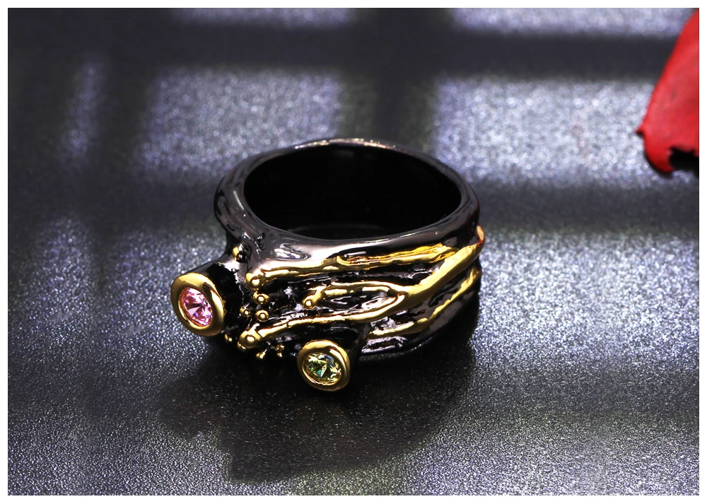 Negro Rústico Vintage único inspirado declaración Anillo Retro Damas De Oro ns8