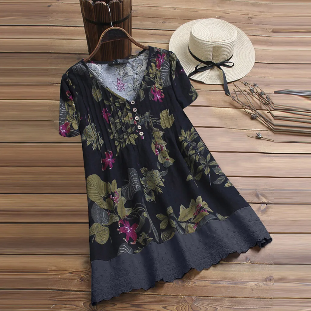 Fashion Womens Blouses V-Neck Floral Print Lace Splicing Patchwork Short Sleeve Tops Blouse Plus Size Blusas Feminina Ladies Blo
Fashion Womens Blouses V-Neck Floral Print Lace Splicing Patchwork Short Sleeve Tops Blouse Plus Size Blusas Feminina Ladies Blo