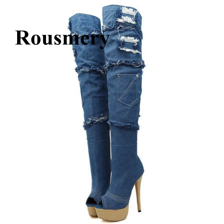 Fashion Spring Autumn Denim Boots Platform Peep Toe Thin High Heel Over-The-Knee Sexy Women Boots
Fashion Spring Autumn Denim Boots Platform Peep Toe Thin High Heel Over-The-Knee Sexy Women Boots