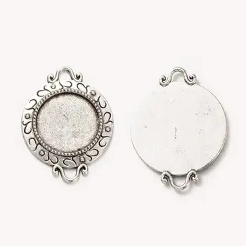 Tibetan Style Alloy Flat Round Cabochon Connector Bezel Settings, 1/1Loop, Antique Silver, Tray: 18mm; 34x26x2mm, Hole: 3mm;
Tibetan Style Alloy Flat Round Cabochon Connector Bezel Settings, 1/1Loop, Antique Silver, Tray: 18mm; 34x26x2mm, Hole: 3mm;