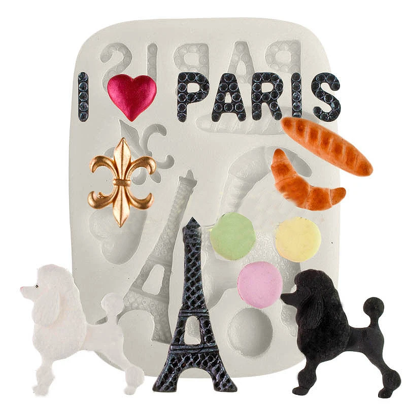 JX-LCLYL Paris Theme E.iffel Tower Dog Silicone Mould Cake Decor Craft DIY Icing Mold 10.3*7.8*1cm